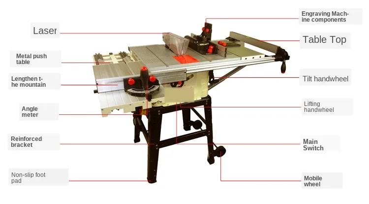 JTS-250IID Multi-function Electric Table Saw Precision Sliding Table Saw Woodworking Trimming Table Sawing Machine 220V 1800W