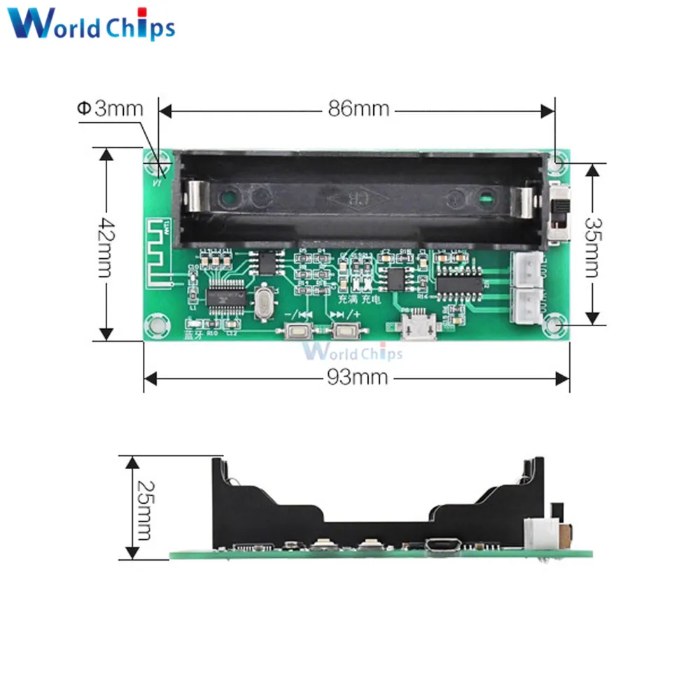 Mini PAM8403 Bluetooth 5.0 Amplifier Board DC5V 3W+3W 2.0 Channel Audio AMP with 18650 Battery Holder For Speaker DIY