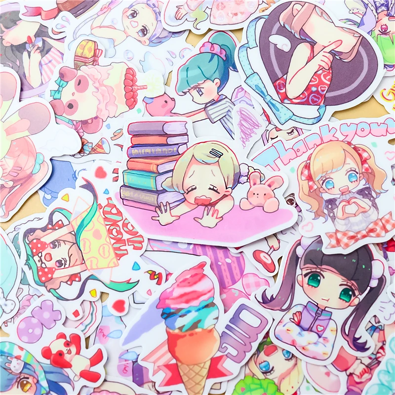 Stiker 40 buah stiker kertas gadis lucu dekorasi Scrapbooking mainan DIY PhoneAblum stiker Label buku harian alat tulis Kawaii