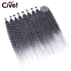 30 Inch Long Afro Kinky Curly Hair Bundles With Closure Synthetic Hair Extensions 9Pcs/Lot Ombre Blonde Hair Weaves For Women