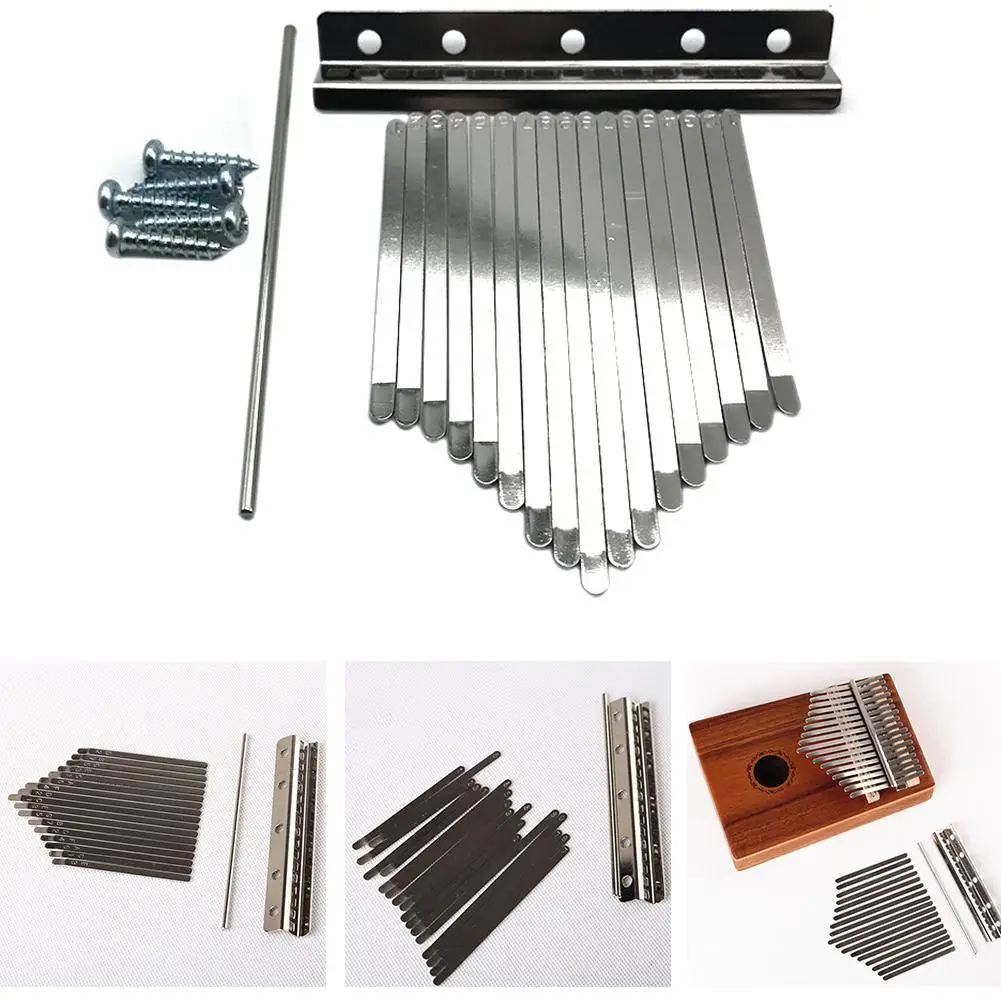 DIY 17 Tone Kalimba Keys Tines Set Mbira Thumb Piano Steel Key Wood Bridge Replacement Accessories Homemade Musical Instruments