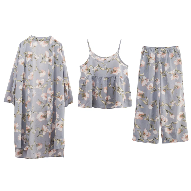 3 pezzi Delle Donne di trasporto del Giappone Kimono Pigiama di Cotone Degli Indumenti Da Notte Pijama Soft Home Abbigliamento Stampa Floreale Salotto di Sonno Pigiama Pigiama Set