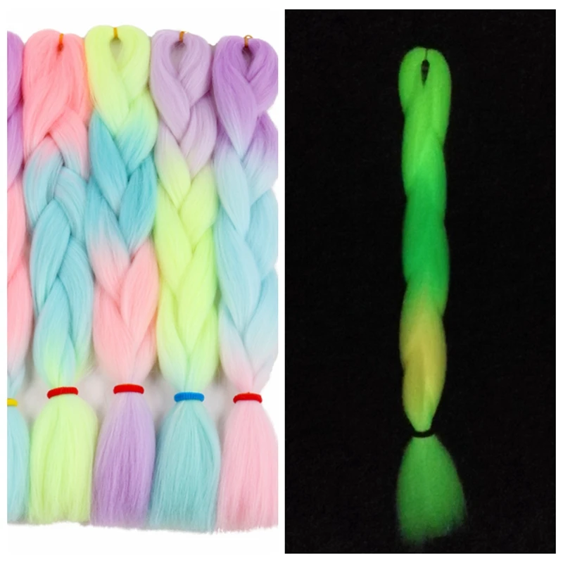 Glowing Hair Braids Glow Hair Extensions Shinning Synthetic Jumbo Braiding Hair 24inch 60cm Ombre Color For Kids Party Event