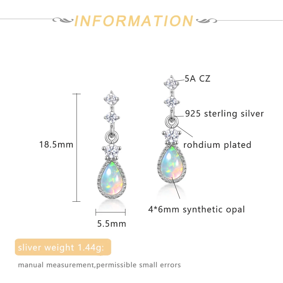 ALLNOEL Solid 925 Sterling Silver Dangle Earrings For Women Water Drop Synthetic Opal Elegant Trendy Party Gifts Fine Jewelry