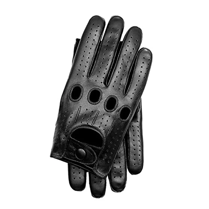 Fashion Mens Goatskin Leather Gloves Full Finger Breathable Non Unlined Slip Driving Gloves New Male Mitten