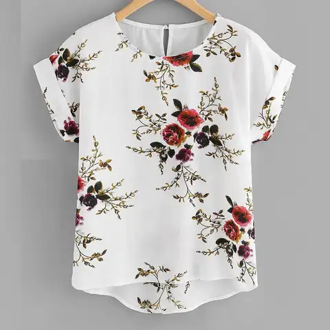 Moda verão floral impressão blusa pulôver senhoras o-pescoço camisetas femininas camisa de manga curta blusas femininas roupas
