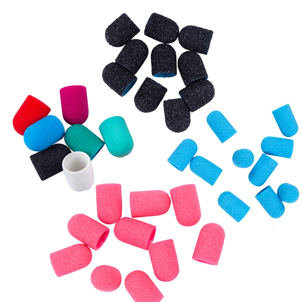 30pcs Nail Sanding Caps with 2pcs Rubbers Nail Drill Bit Grinding Sand Band for Pedicure Manicure Machine Polishing Cuticle Cap