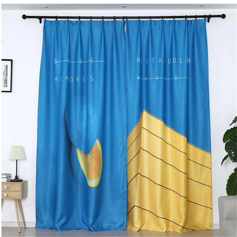 

Blue and yellow color matching curtains personality contrast color simple modern bedroom living room personality creative thick