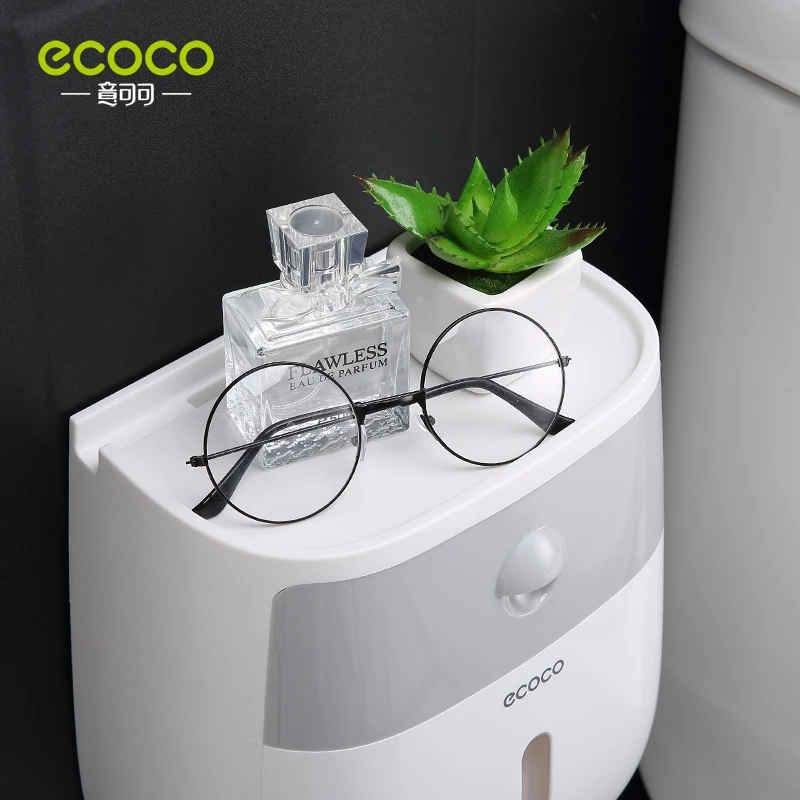 ECOCO 더블 레이어 디스펜서 티슈 박스 벽 마운트 종이 타월 홀더 욕실 보관 케이스 서랍 거실 세면 도구