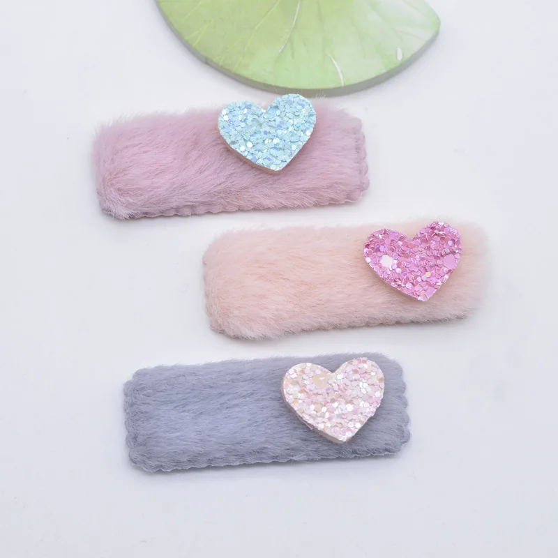 24Pcs 55*20mm Padded Fluffy Mink Hair Square Clip Applique for Clothes Hat Sewing Patches DIY Baby Hairpin Decor Accessories N03