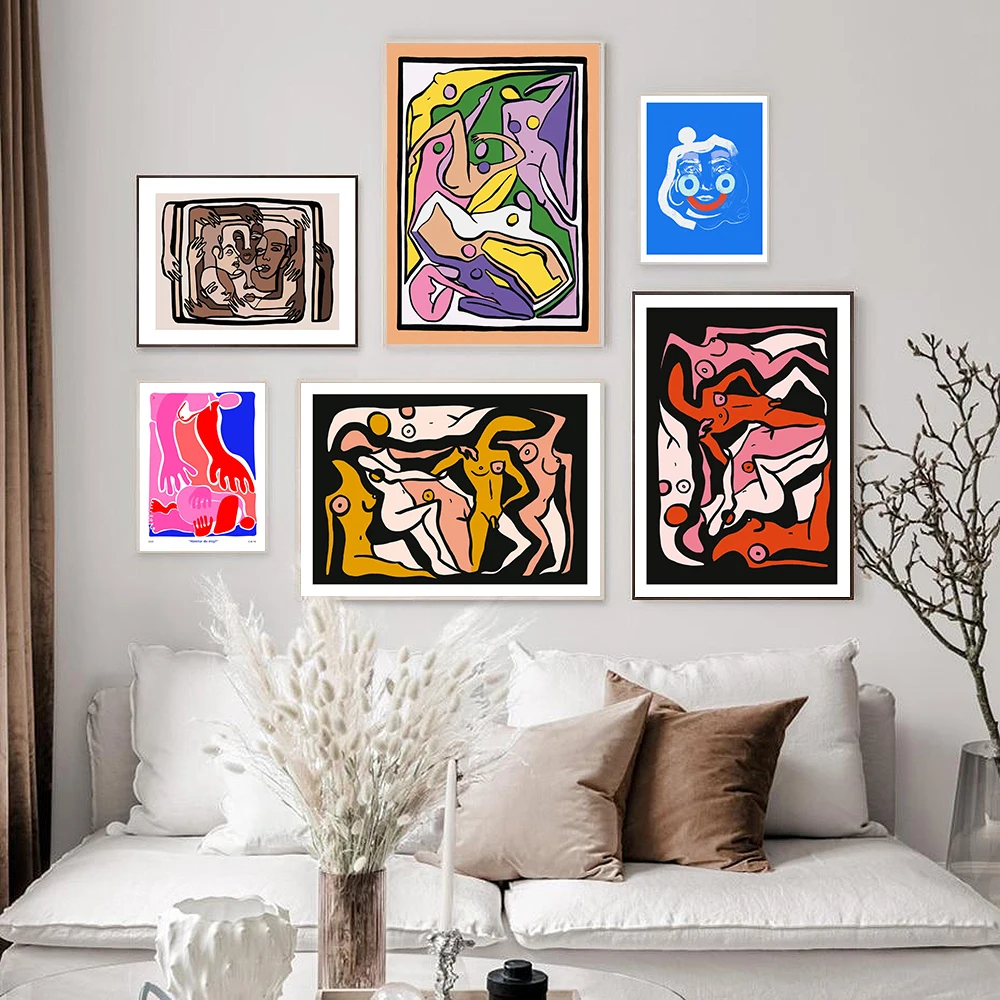 Psychedelic Nudes Print Poster Creative Block Abstract Face Canvas Painting Nordic Retro Wall Art Picture Living Room Home Decor