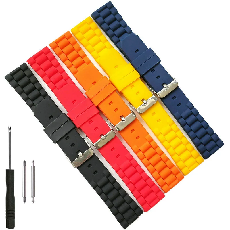 20mm 22mm Silicone Rubber Watch Band Soft Silicon Strap Fashion Casual Bracelet Thin Black White Red Blue Yellow