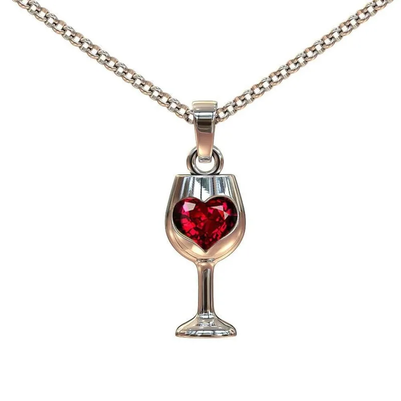 

Creative Goblet Red Wine Glass Heart-Shape Zircon Pendant Necklaces for Women Christmas Delicate Jewelry Gifts Drop Shipping