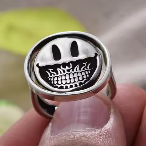 2023 New Arrival Personality Smiley Face Devil Flip Thai Silver Ring Bestselling Jewelry For Women Girlfriend Gifts