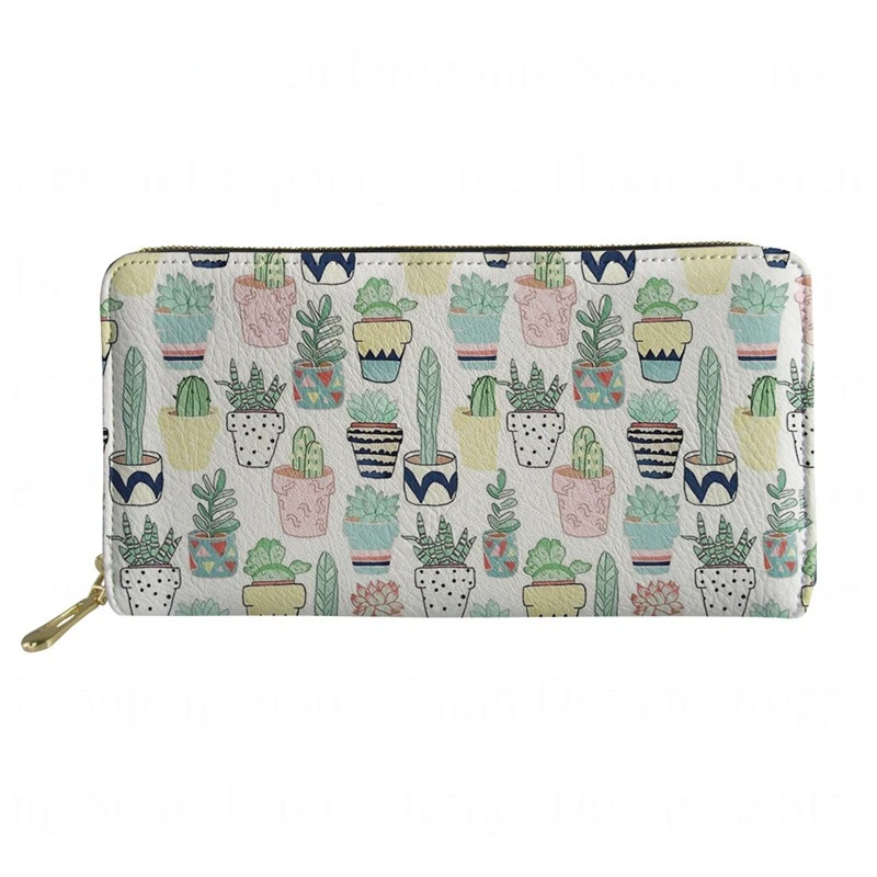 

Cartoon Cactus Printing Ladies Money Purses and Long Pu Leather Wallets for Credit Card Holder Cash Phone Bag for Girls