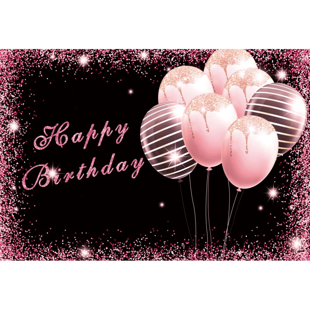 Laeacco fondali neri per fotografia festa di buon compleanno palloncini glitter rosa Banner personalizzati Poster sfondi fotografici