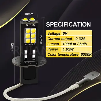 RUIANDSION 2個裝 6V H3 LED霧燈燈泡 2000流明 3030SMD 14顆LED燈珠 汽車霧燈 日間行車燈 替換燈泡 白色 6000K 8 最佳銷售 6V H3 LED - №3