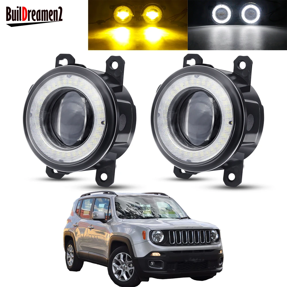 2 X Angel Eye Fog Light Assembly For Jeep Renegade BU 2015 2016 2017 2018 Car LED Lens Fog Driving Lamp DRL 30W 3000LM 12V