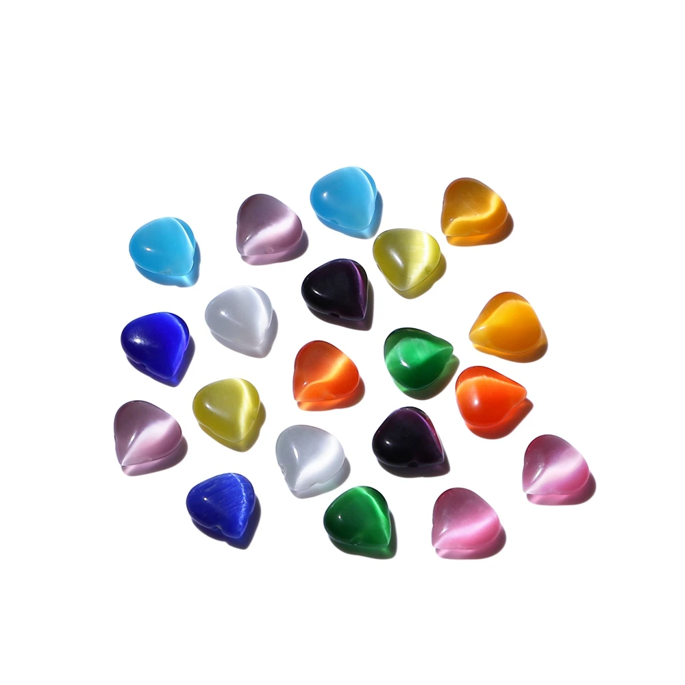 

ShinyGem Peach Heart Cat Eye Stone Beads 14mm Rainbow For Jewelry Making Random Mix Colors 20pcs/Pack Manual DIY