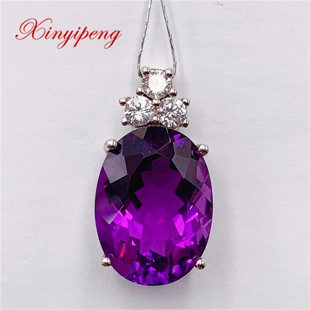 

Xin Yipeng Fine Gem Jewelry Real S925 Sterling Silver Inlaid Natural Amethyst Pendant Anniversary Gift For Women Free Shipping