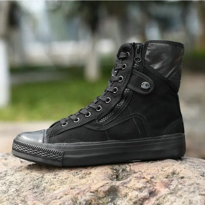 New High top Canvas Shoes Espadrilles Zapatos Chaussure Homme Men all black Casual sneaker Flat canvas Shoes A11-81z