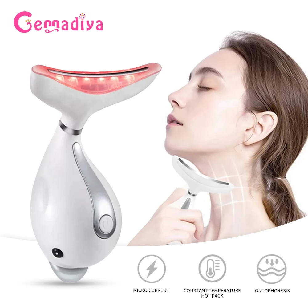 LED Facial Neck Massager PhotonTherapy Heating Neck Wrinkle Removal Machine Reduce Double Chin Skin Lift Tighteng