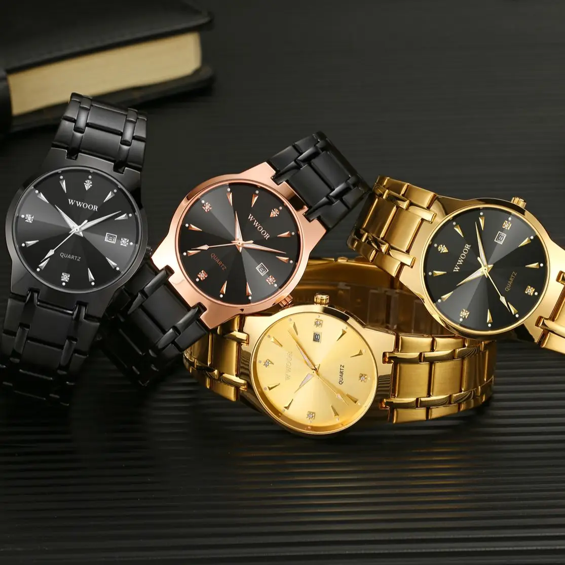 WWOOR New Luxury Brand Watch Men Gold Full Steel Fashion Watches Waterproof Date Quartz Wrist Watch Male Clock Relogio Masculino