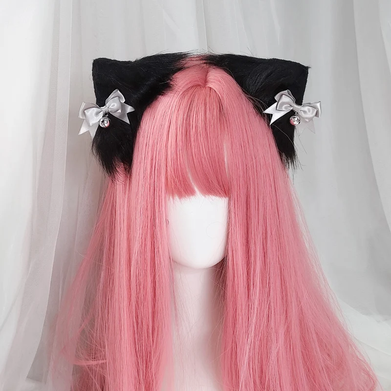 Moño con orejas de gato para mujer, accesorios para el cabello, pasadores, orejas de Anime JK, color blanco y negro