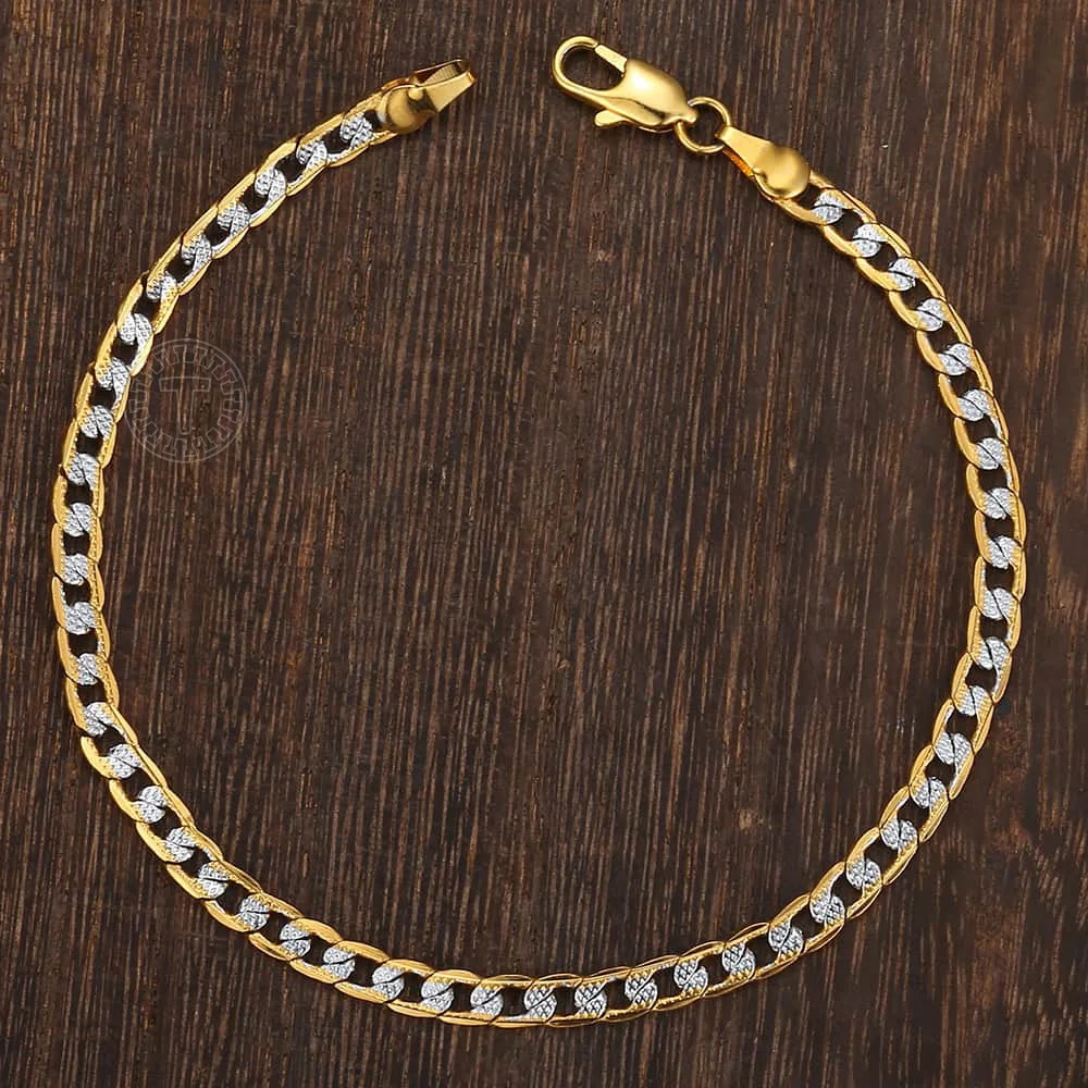 Womens Men\'s Bracelets Gold Color Cuban Link Chain Bracelet Jewelry Fashion Gifts Dropshipping Wholesale 4mm KGB94