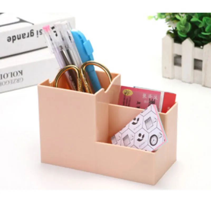 1pcs/lot Plastic 4-Grid  Multi-color Pen Pencils Brush Holder Organizer Make-up Storage Box Office Stationery Supplies