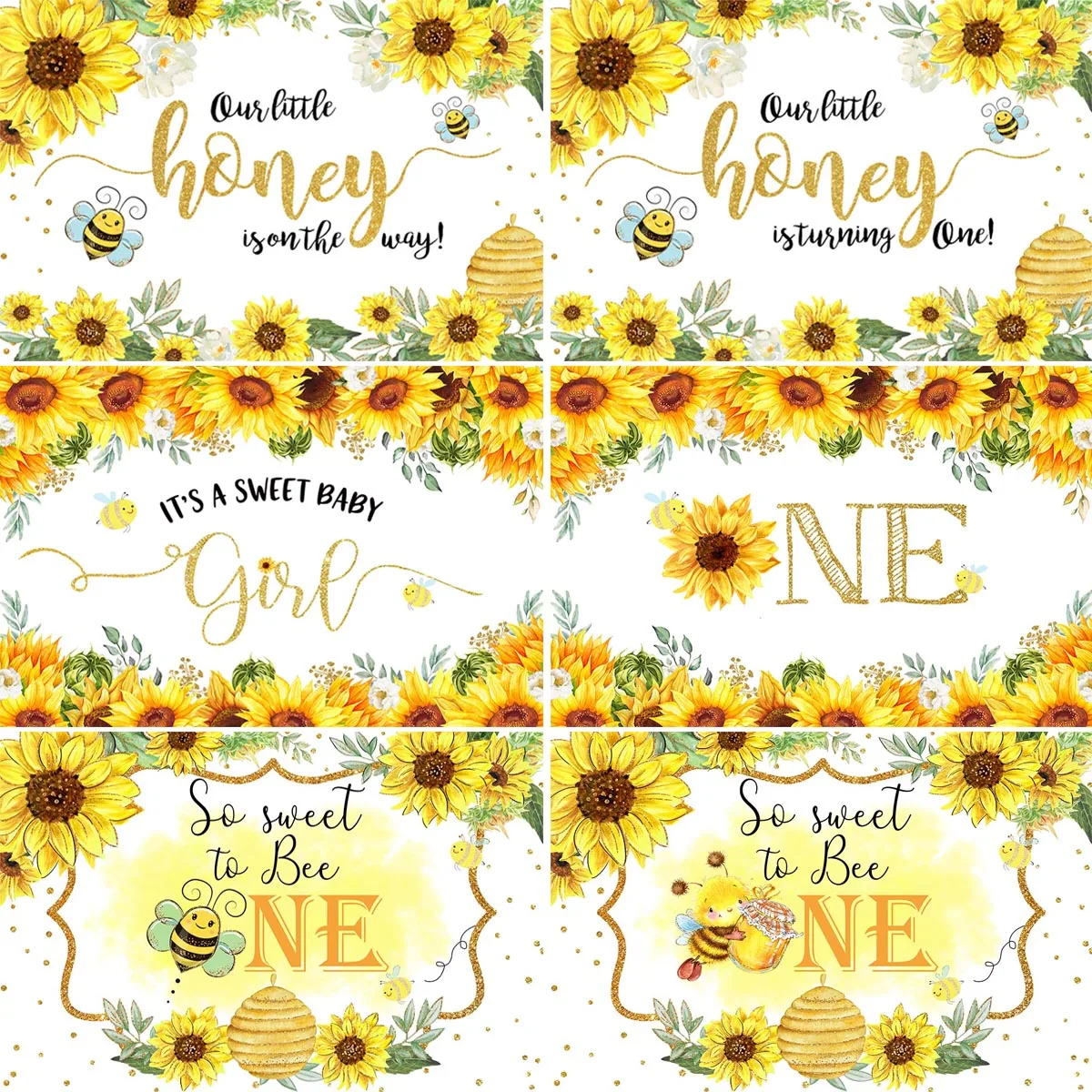 

Sweet Little Bee Baby Shower Backdrop Sunflower Newborn Photography Background Honey Child Birthday Photocall Cake Table Decor