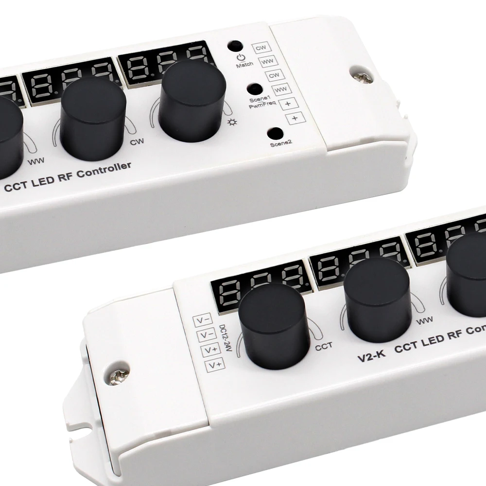 LED CCT Controller 12V DC 24V 4CH 16A PWM 2.4G RF Wireless Remote Knob Control for WW CW Dual Color LED Strip Light Dimmer V2-K