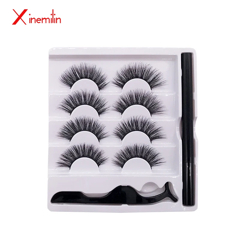 4 pairs Self-adhesive Eyeliner Pen Lashes Set Quickdrying No Magnetic 3D Eyelashes Wholesale Faux Cils Natural Makeup Tool set