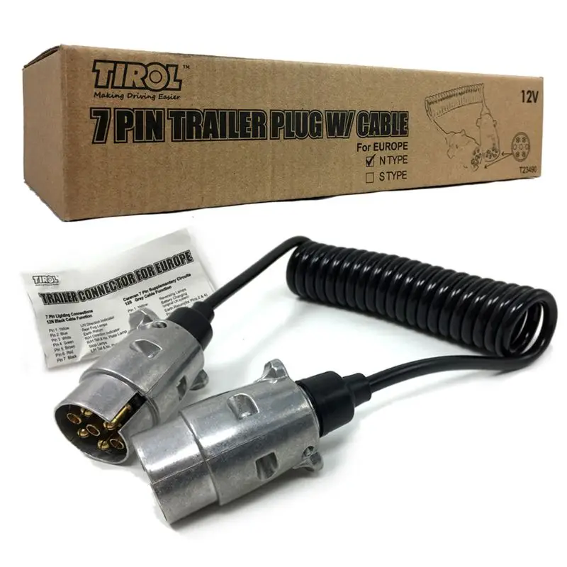 7 Pin Metal Trailer Plugs w/curly extension Cable Lead 1.5M Male To Male 12V Trailer Lighting Board Caravan