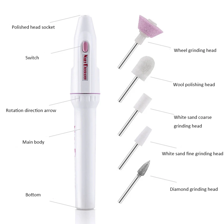 Conjunto de unhas elétrico manicure conjunto 5 em 1 máquina de manicure broca do prego moedor arquivo grooming kit buffer do prego polisher removedor