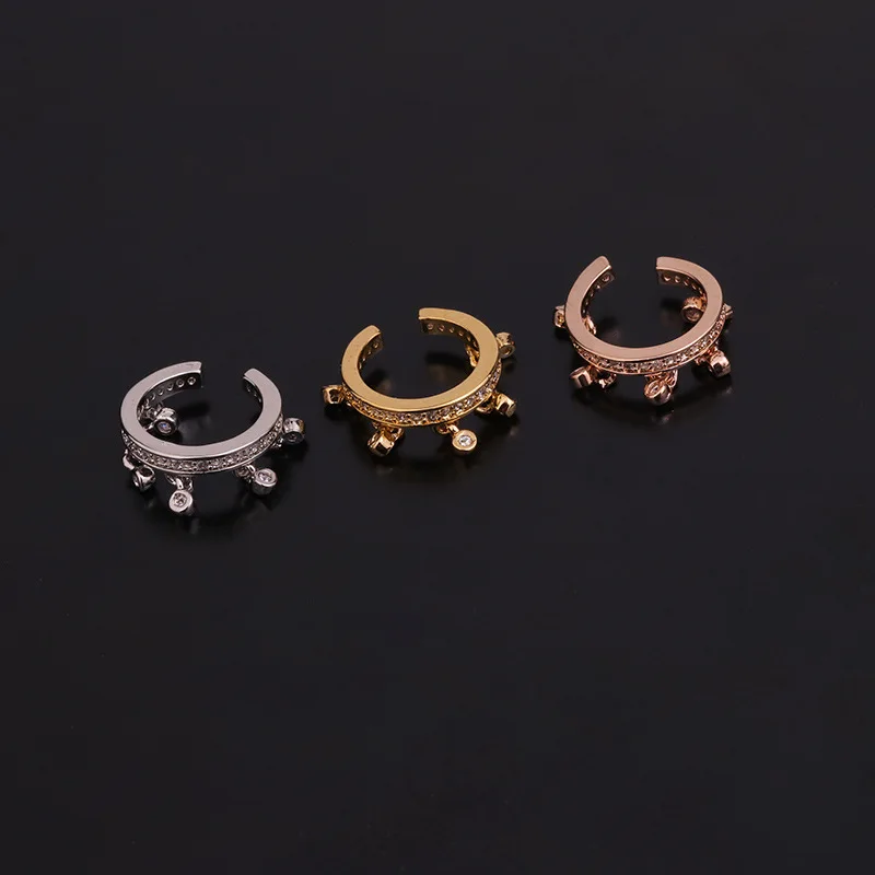 1 PCS Cute C Shape No Piercing Crown Zircon Ear Bone Cuff Clip Earring Simple Mirco Pave CZ Circle Copper Ear Clip Jewelry