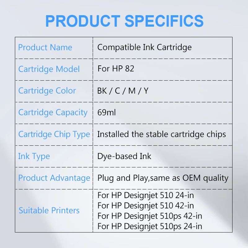 82 Replacement Ink Cartridge With Ink Compatible For HP Designjet 510 510ps Printer CH565A C4911A