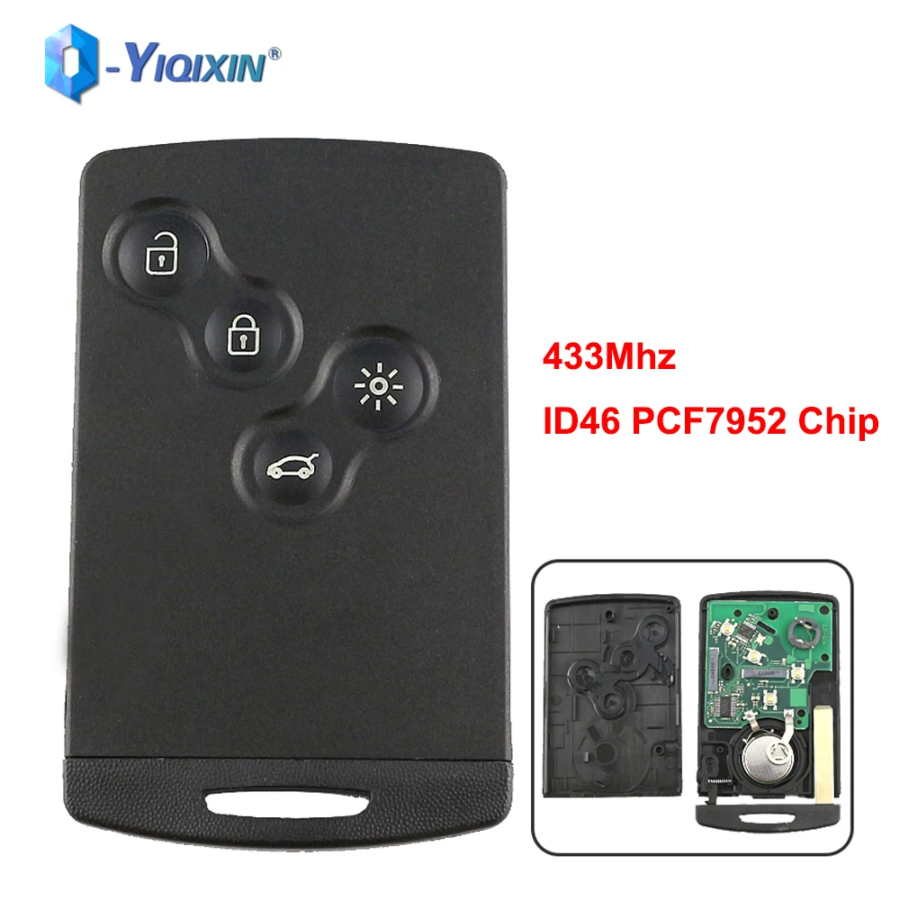 

YIQIXIN Remote ID46 Smart Car Key 4 Button 433Mhz PCF7952 Chip For Renault Megane 3 Scenic Laguna Koleos Clio Fob VA2 Blade Card