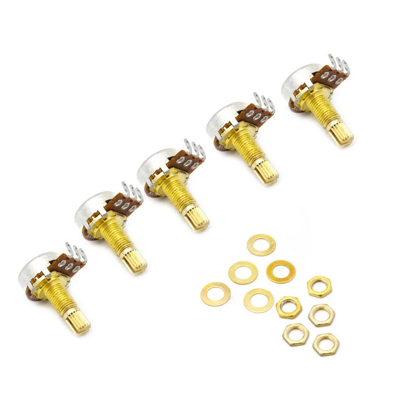 Potenciómetro A500K para guitarra eléctrica, potenciómetro estriado, efecto de bajo, amplificador, volumen de tono, eje de 18mm, piezas doradas, 5