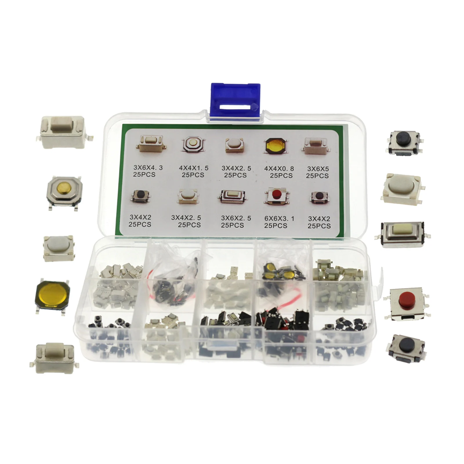 250 Pcs Micro Momentary Tactile Push Button Kit with Plastic Box Cameras