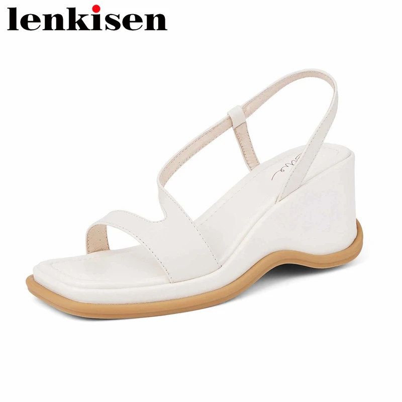 

Lenkisen New Arrivals Cow Leather Peep Toe High Heels Thick Bottom Young Lady Summer Shoes Platform Leisure Sandals Women L66