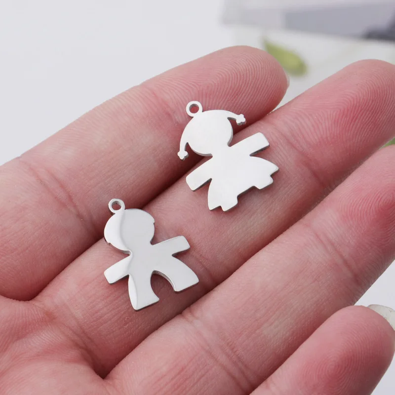 

50pcs 15*20mm Mirror polished stainless steel boy girl lovers pendant engraved DIY necklace/bracelet jewelry making accessories