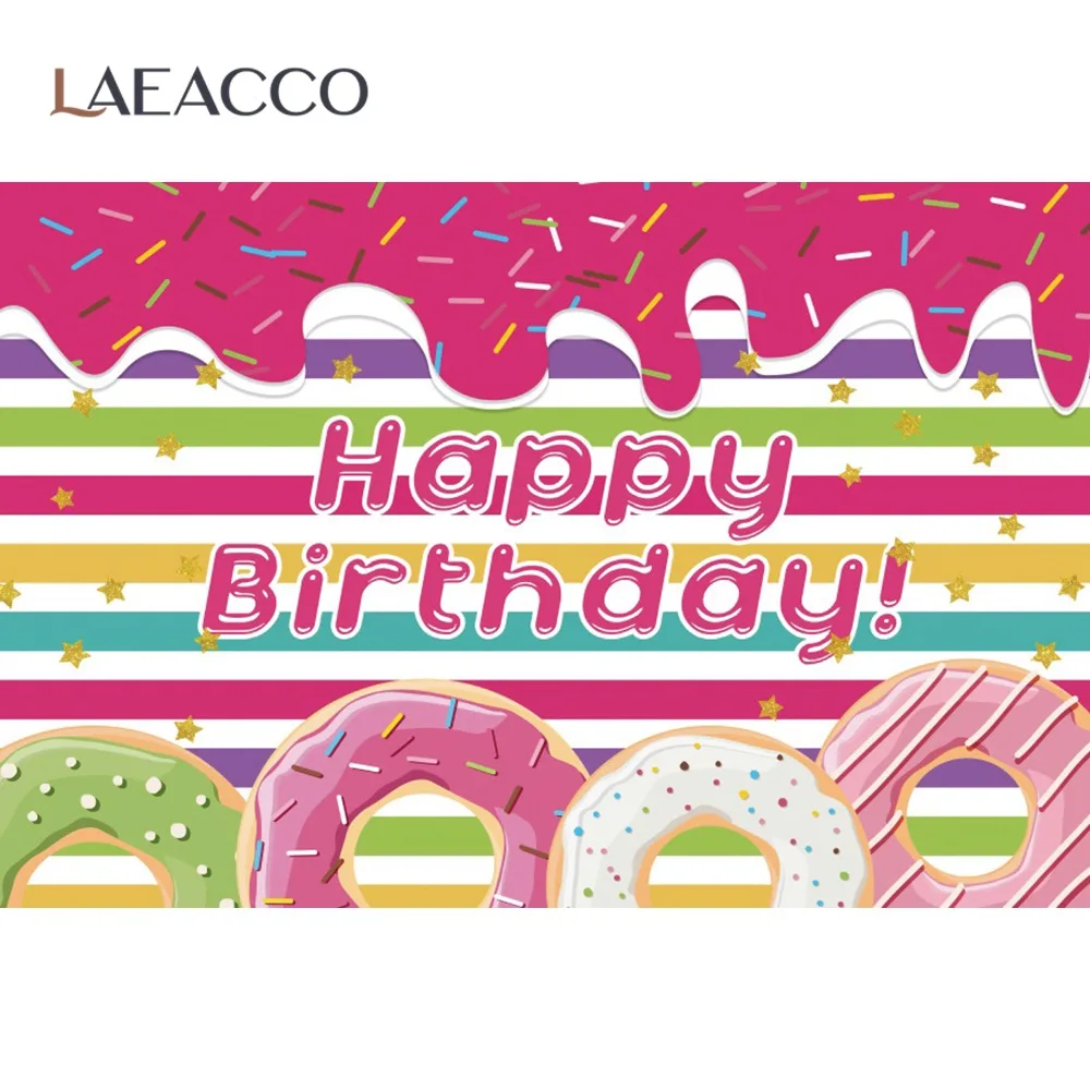 Laeacco Sweet Birthday Background Chocolate Cake Donut Dessert Theme Birthday Party Banner Photography Backdrop Photo Studio