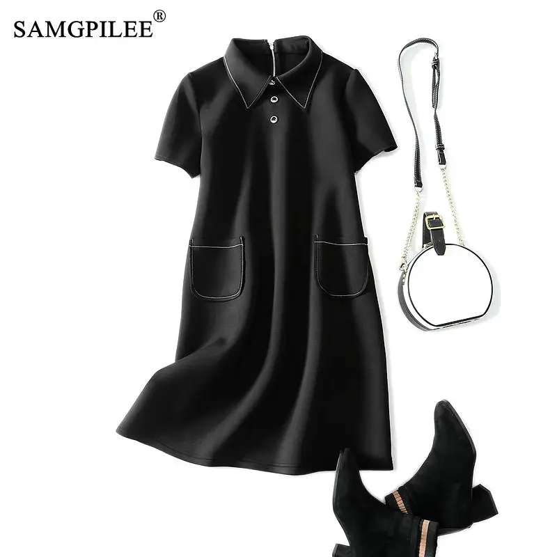 

Winter Clothes For Women 2023 Casual Dress A-line Solid Short Appliques Turn-down Collar Women Autumn Winter Dresses