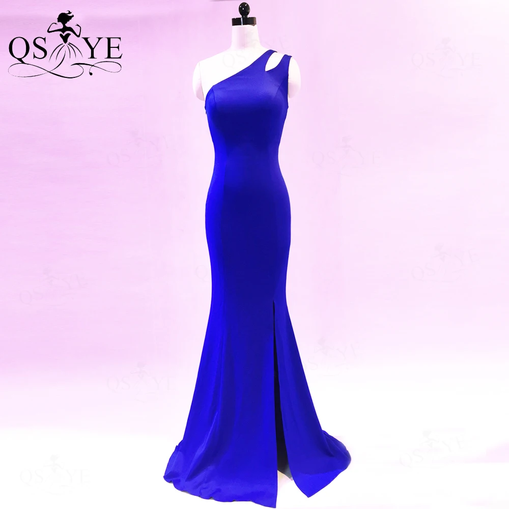 QSYYE Royal Blue Prom Dress Elastic Mermaid Evening Dress Long Unique One Shoulder Formal Party Side Split Lady Gown Bridesmaid