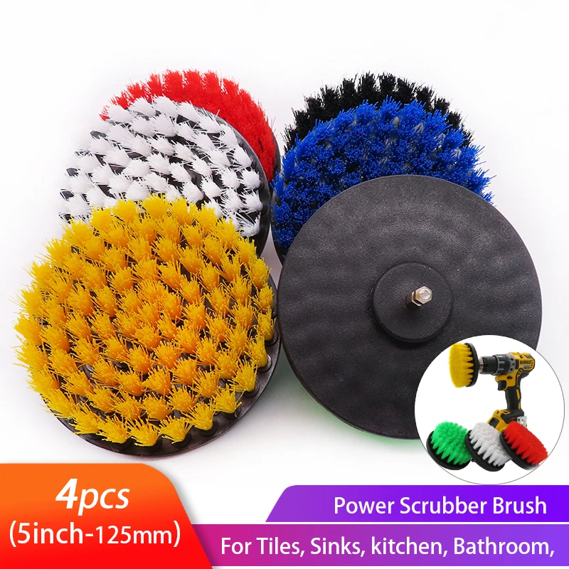 

5inch 4pcs Electric Brush Kit Power Scrubber Cleaning Brush for Shower Bathroom Car Leather Plastic Nylon Brushes Set