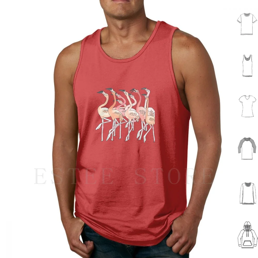 Nine Flamingos Prancing ( Prancing Pink Party ) Tank Tops chaleco sin mangas Navidad flamenco rosa pájaros Prancing Party 12