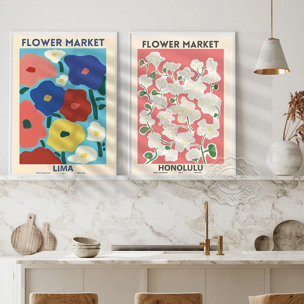 أمستردام بولونيا كوبنهاغن هونولولو سوق الزهور ملصق فني ، استريد ويلسون سلسلة سوق الزهور يطبع الرسومات ، ديكور المنزل #4