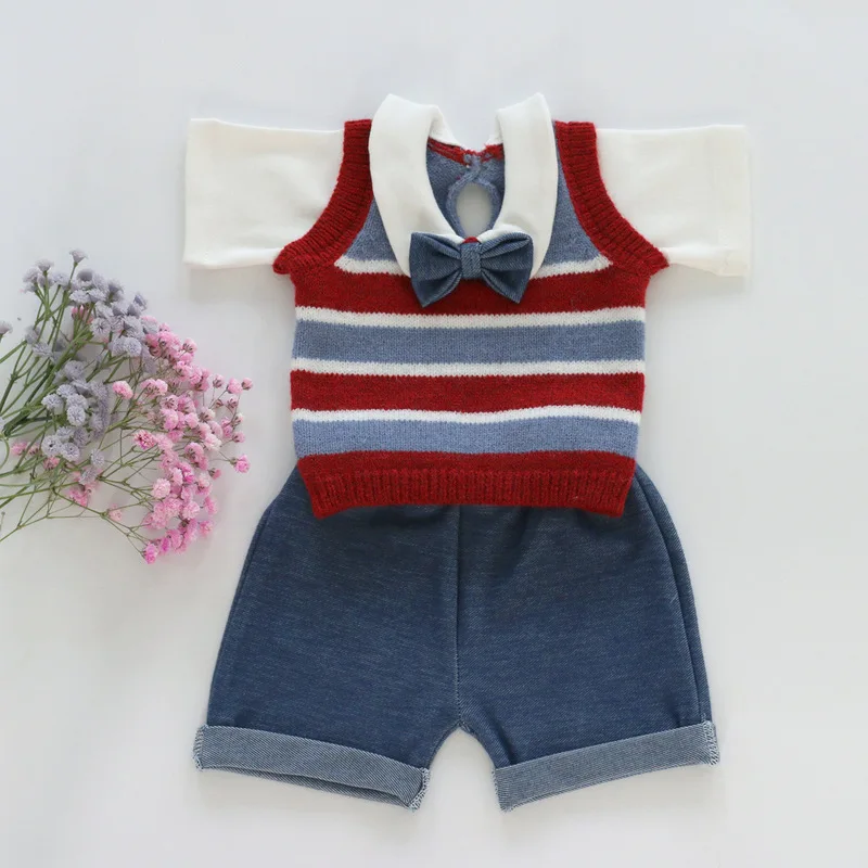 Newborn Baby Photography Clothing Sets Preppy Style Infant Boy Girl Sweater Outfits Vest Shirt Skirt Outfits Twins Photo Costume