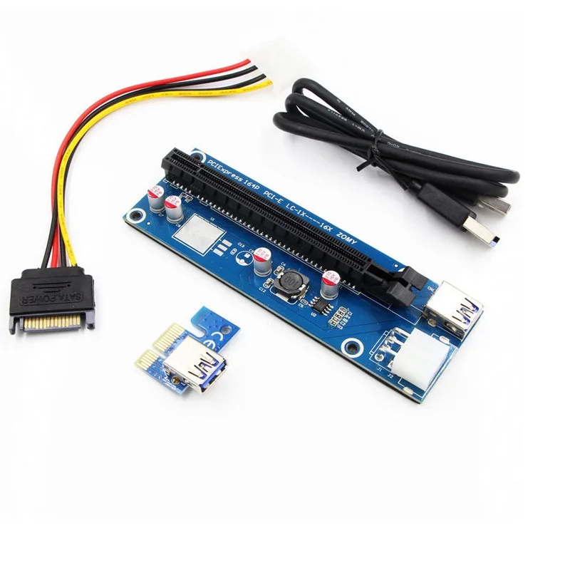 PCI-E Express USB3.0 1x to16x Extender Riser Card Adapter SATA Power Cable PCB Board